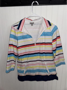 T by Talbots Striped Quarter Zip Pullover XS